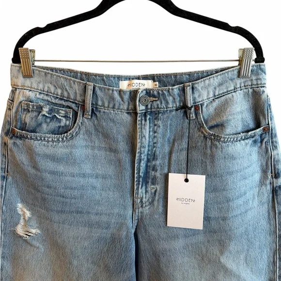 Hidden Baggy Jeans Size 30 Medium Wash High Rise Distressed Cuffed Hem NEW - Picture 5 of 14